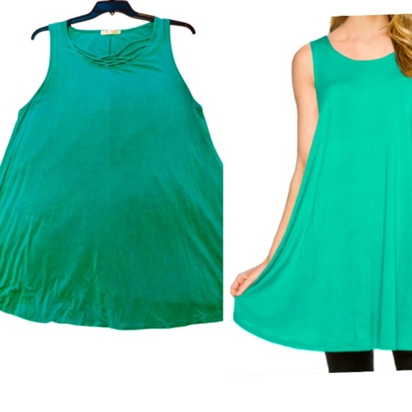 Emerald Apparel 2X  Sleeveless Long A-Line Swing Tunic Tank Top Vivid Green - Picture 1 of 5